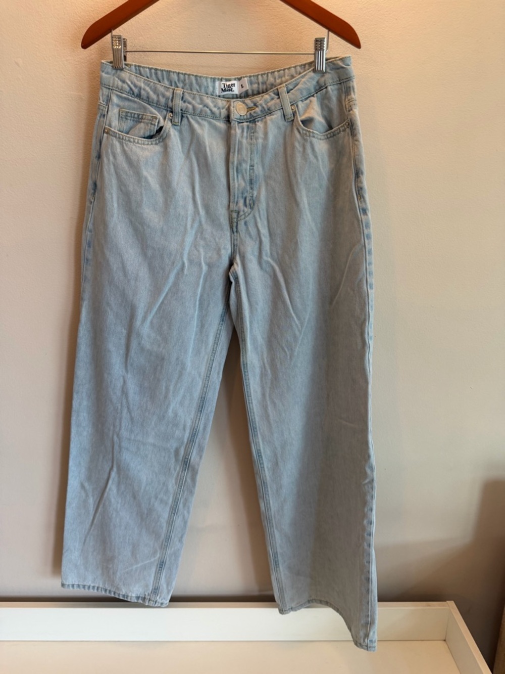 Tiger Mist Light Wash Wide Leg High Rise Denim Jeans Light Blue Size L